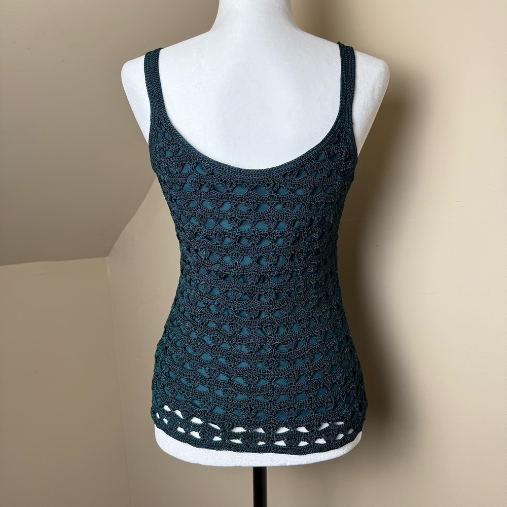 🩵 Crochet Tapemeasure Vintage Tank‎ Top Mesh Layered Size M 🩵 - Picture 3 of 6